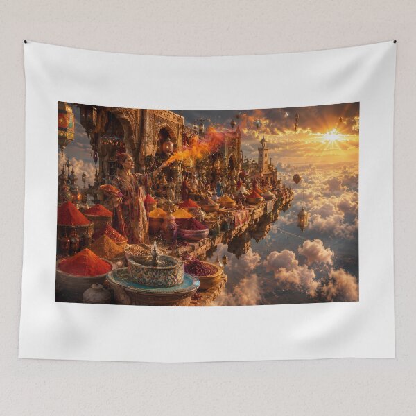 Item preview, Floating Moroccan Spice Market Above the Clouds — Magical Realism Fantasy Art designed and sold by Bossygraphicske.