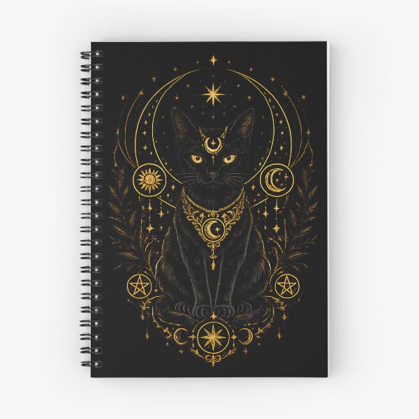 Item preview, Mystical Black Cat Crescent Moon Celestial Witch Art — Gold Occult Cat Illustration designed and sold by artdesingart.
