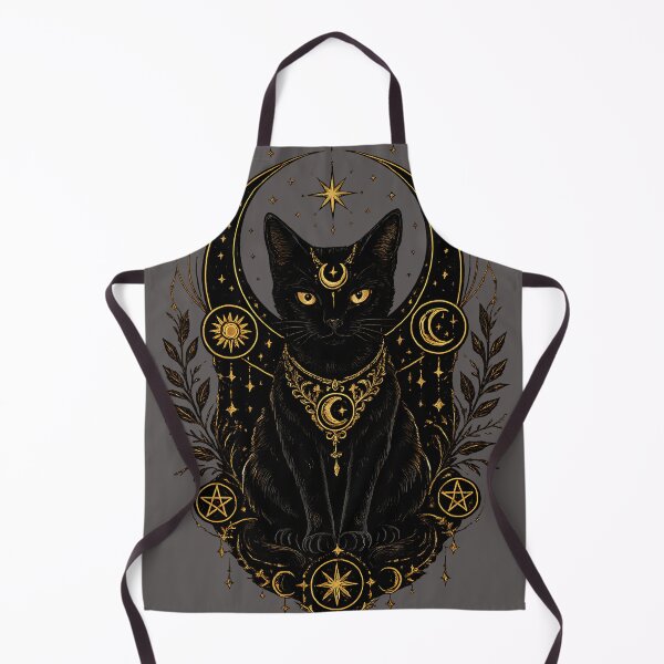 Item preview, Mystical Black Cat Crescent Moon Celestial Witch Art — Gold Occult Cat Illustration designed and sold by artdesingart.