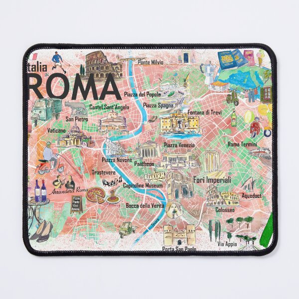 Item preview, Rome Illustrated Map – Italy Travel Memory Print, Roma Landmarks Wall Art Gift designed and sold by artshop77.