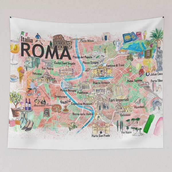 Item preview, Rome Illustrated Map – Italy Travel Memory Print, Roma Landmarks Wall Art Gift designed and sold by artshop77.