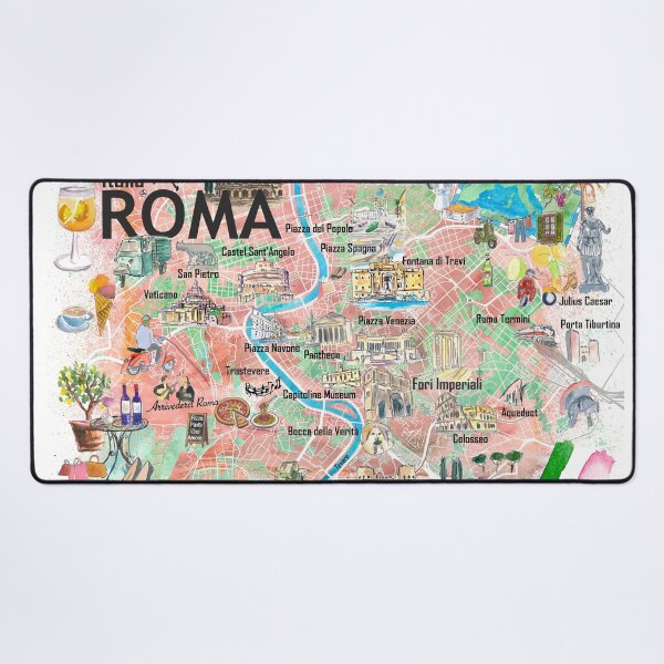 Item preview, Rome Illustrated Map – Italy Travel Memory Print, Roma Landmarks Wall Art Gift designed and sold by artshop77.