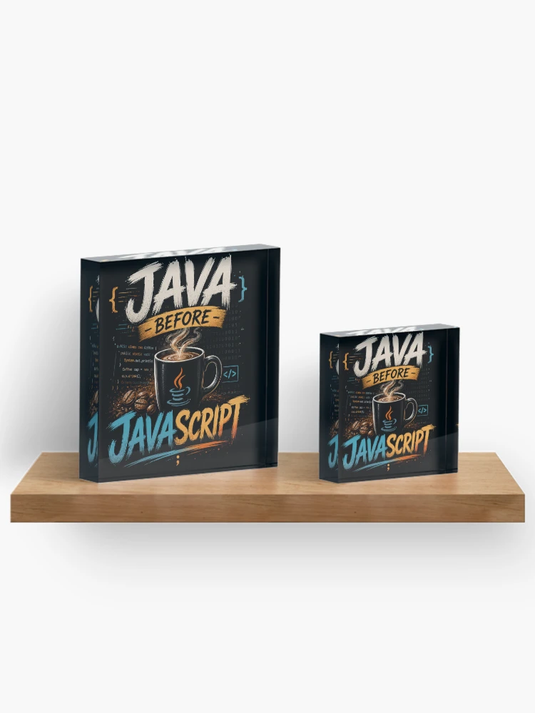 Aperçu 3 sur 5. Bloc acrylique avec l'œuvre Java avant JavaScript créée et vendue par Pecata.