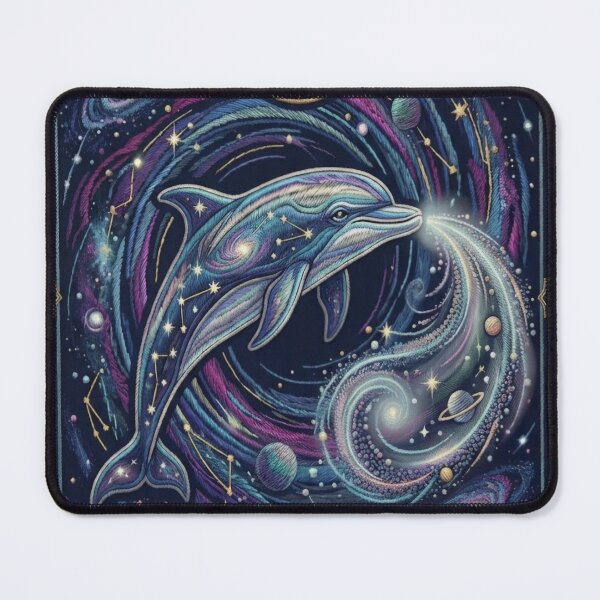 Item preview, Aquarius Zodiac Cosmic Dolphin – Medieval Embroidery Animal Art designed and sold by doinitzart.