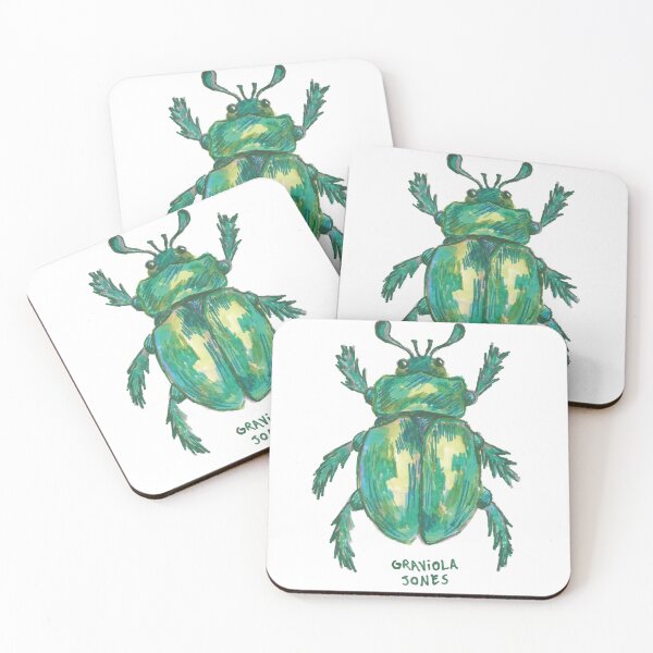 Item preview, Green Beetle Art Print Botanical Nature Insect Illustration designed and sold by graviolajones.