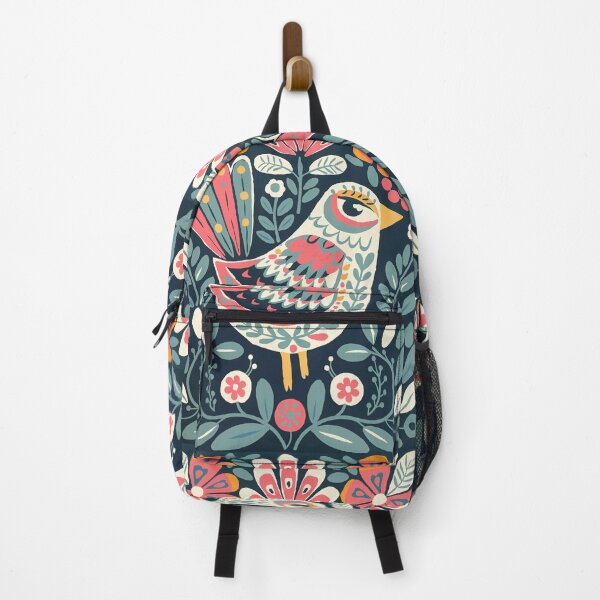 Item preview, Scandinavian Folk Art Bird Print with Flowers designed and sold by Filora Atelier | Bird Art.