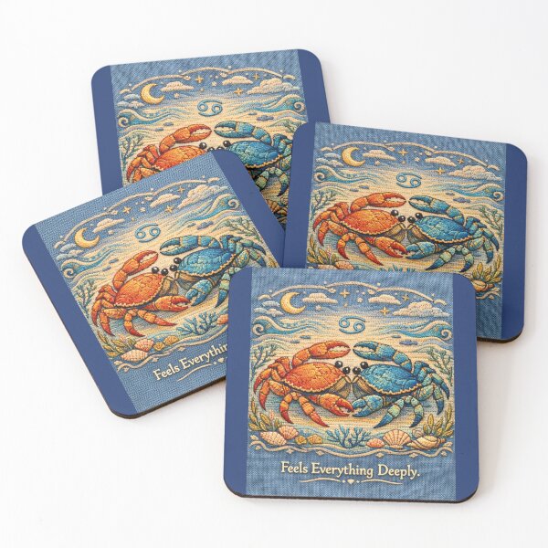 Item preview, Cancer Zodiac Mystical Two Crabs – Medieval Embroidery Animal Art designed and sold by doinitzart.