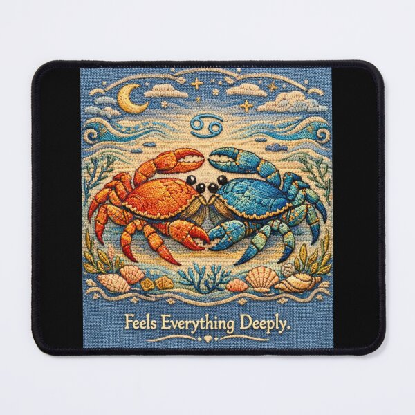 Item preview, Cancer Zodiac Mystical Two Crabs – Medieval Embroidery Animal Art designed and sold by doinitzart.
