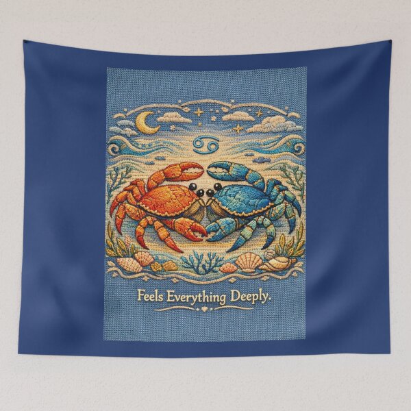 Item preview, Cancer Zodiac Mystical Two Crabs – Medieval Embroidery Animal Art designed and sold by doinitzart.