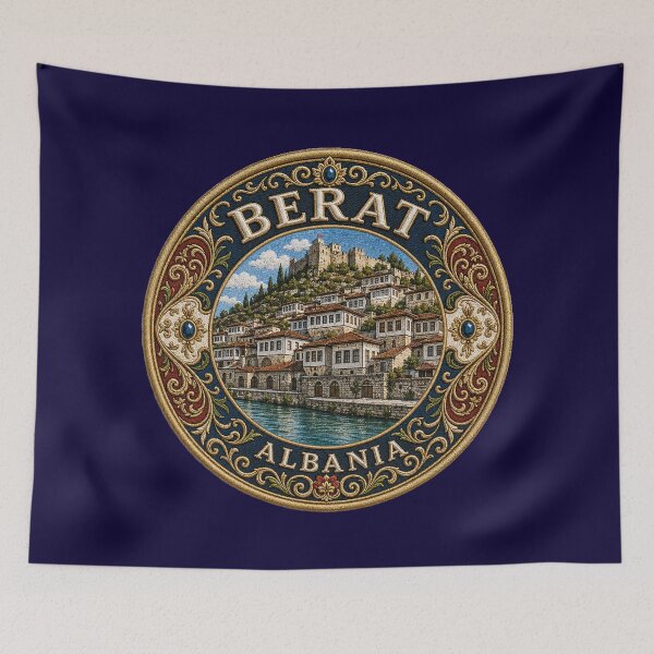Item preview, Berat, Albania – hillside houses, fortress & river landscape designed and sold by Girih.