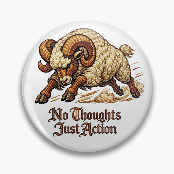 Item preview, Aries Zodiac Ram “No Thoughts Just Action” – Medieval Embroidery Animal ArtArt designed and sold by doinitzart.
