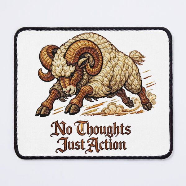 Item preview, Aries Zodiac Ram “No Thoughts Just Action” – Medieval Embroidery Animal ArtArt designed and sold by doinitzart.