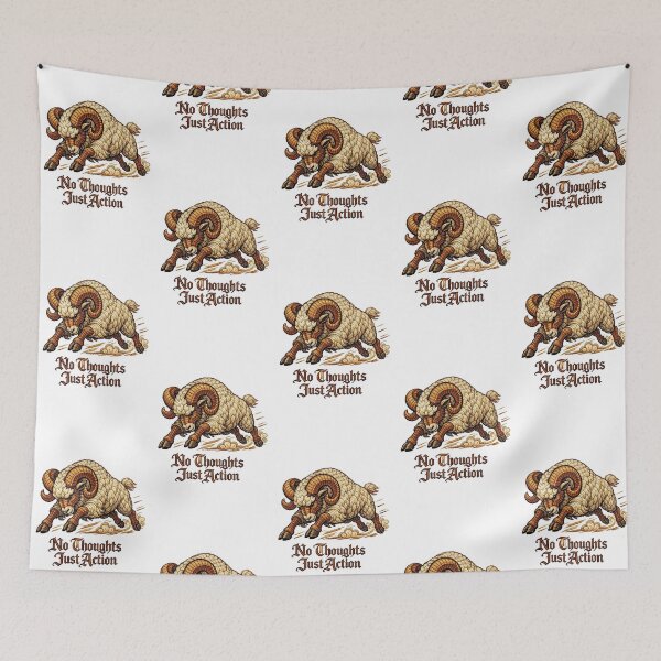 Item preview,  Aries Zodiac Ram “No Thoughts Just Action” – Medieval Embroidery Animal ArtArt designed and sold by doinitzart.