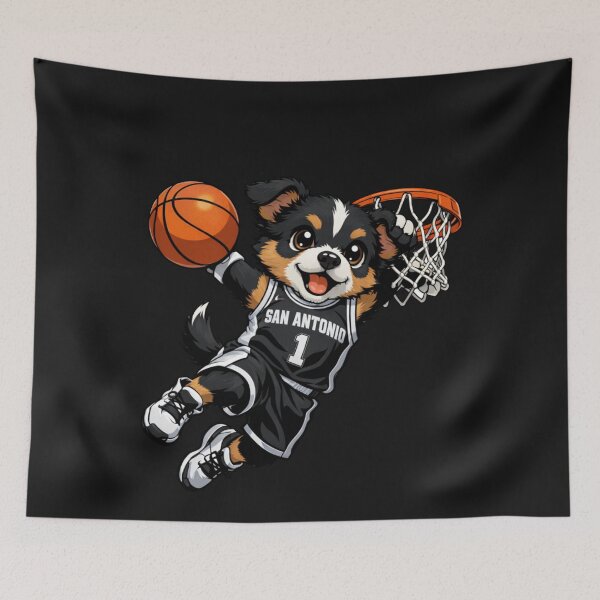 Item preview, San Antonio Basketball Dog Dunking Puppy designed and sold by Tsugraf Designs.