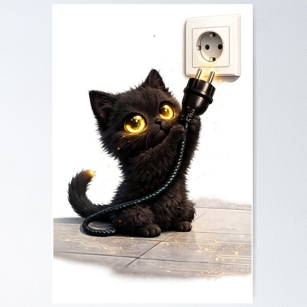 Item preview, Electric Kitten - Neon Eye Black Cat Plug designed and sold by WattSarkasmus.