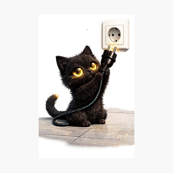 Item preview, Electric Kitten - Neon Eye Black Cat Plug designed and sold by WattSarkasmus.
