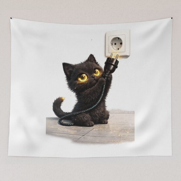 Item preview, Electric Kitten - Neon Eye Black Cat Plug designed and sold by WattSarkasmus.