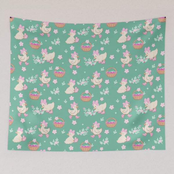 Item preview, Cute duck spring pattern floral strawberry seamless pattern desk mats and zipper pouches designed and sold by BosskaDesign.