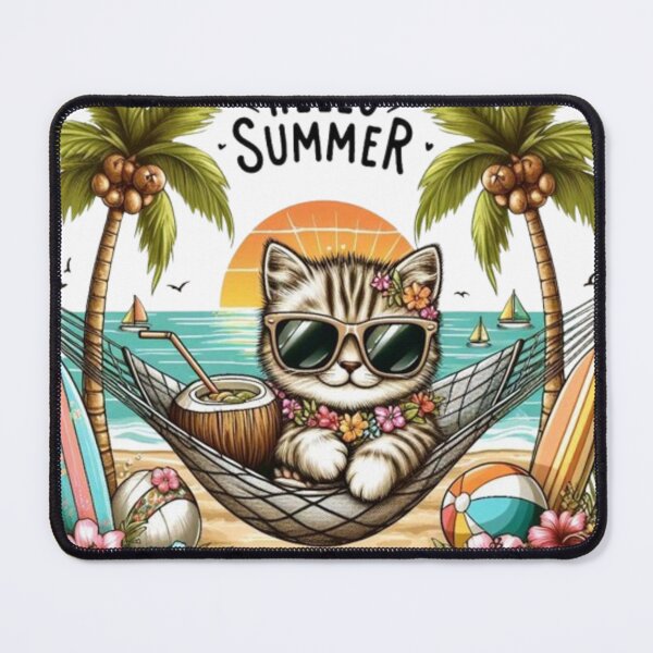 Item preview, Summer Vibes Cat Paradise | Tropical Sunset & Surfboard Illustration designed and sold by ZairDesign.