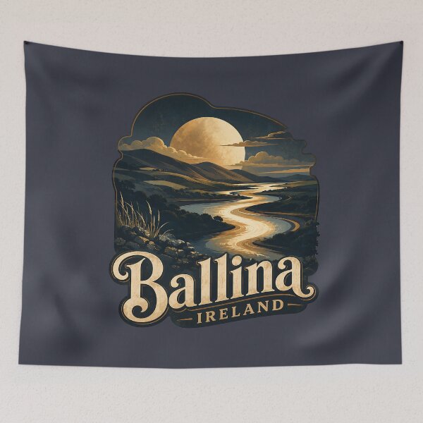 Item preview, Ballina Ireland Moonlit River Vintage Landscape designed and sold by MythicCotton.