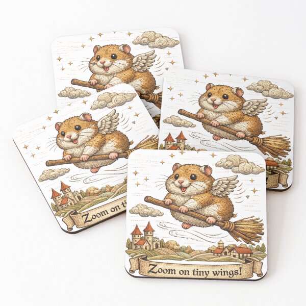 Item preview, Cute Flying Hamster with Tiny Wings on Broom |  Cottagecore Embroidered Animals designed and sold by doinitzart.