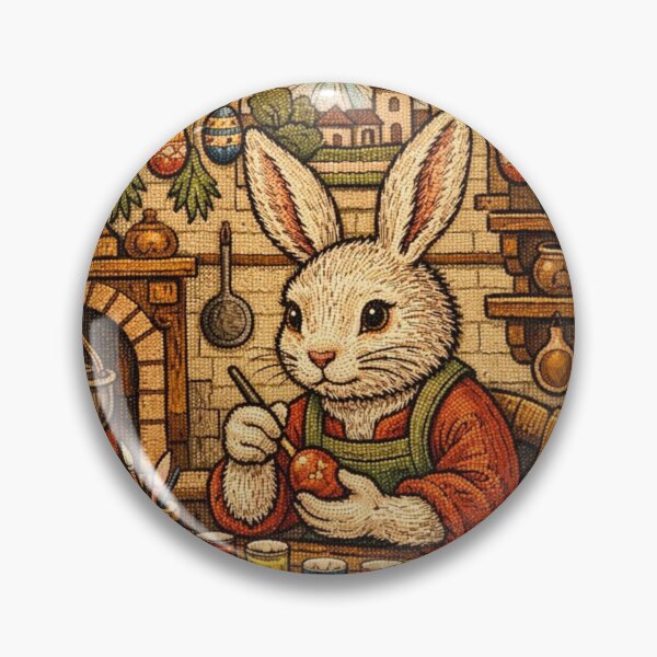 Item preview, Easter Bunny Painting Colorful Eggs | Cottagecore Embroidered Animals designed and sold by doinitzart.