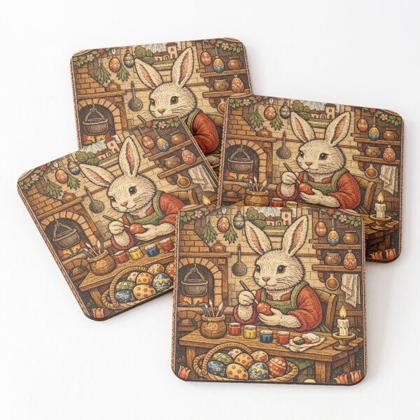 Item preview, Easter Bunny Painting Colorful Eggs | Cottagecore Embroidered Animals designed and sold by doinitzart.