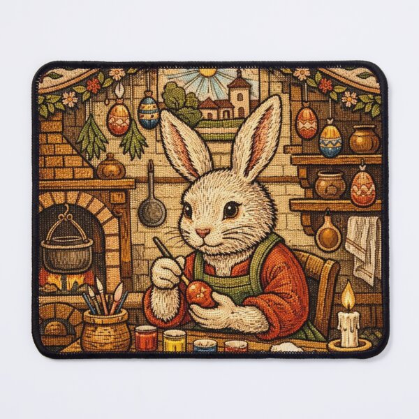 Item preview, Easter Bunny Painting Colorful Eggs | Cottagecore Embroidered Animals designed and sold by doinitzart.