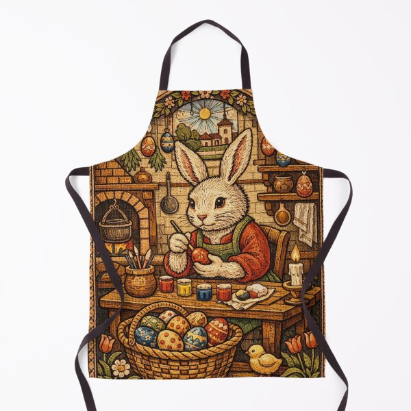 Item preview, Easter Bunny Painting Colorful Eggs | Cottagecore Embroidered Animals designed and sold by doinitzart.