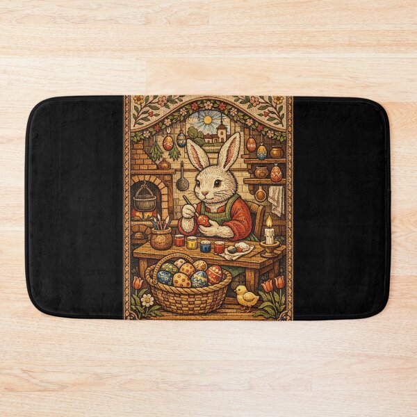 Item preview, Easter Bunny Painting Colorful Eggs | Cottagecore Embroidered Animals designed and sold by doinitzart.