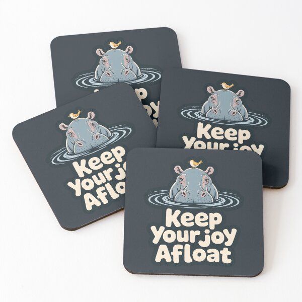 Item preview, Keep Your Joy Afloat – Minimalist Hippo Art Print, Bird on Head Illustration designed and sold by Montodesign.