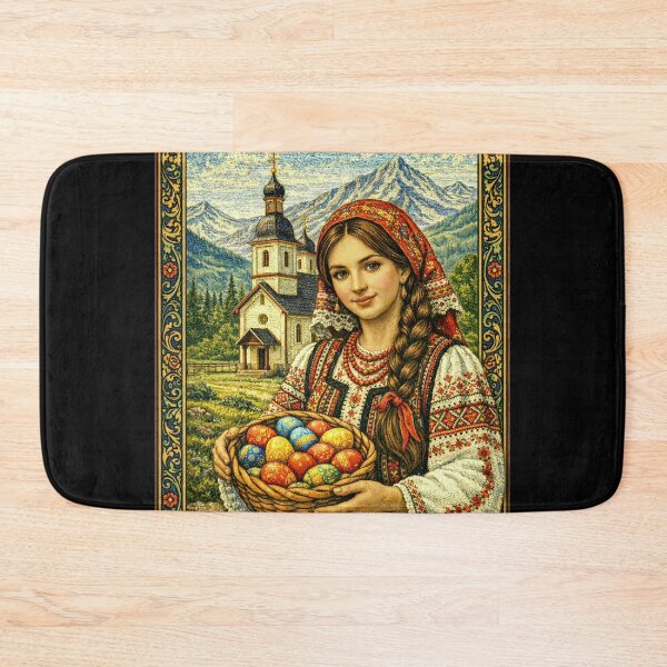 Item preview, Happy Easter Girl in East European Costume | Cottagecore Embroidered Art designed and sold by doinitzart.