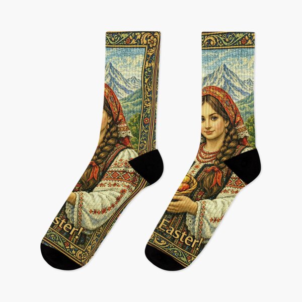 Item preview, Happy Easter Girl in East European Costume | Cottagecore Embroidered Art designed and sold by doinitzart.