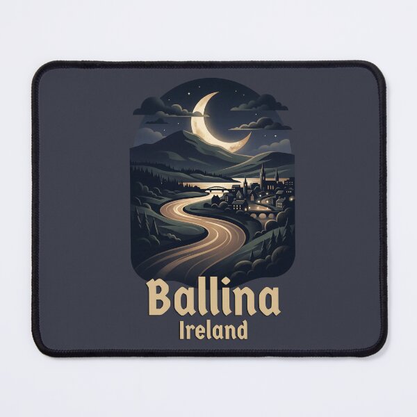 Item preview, Ballina, Irlanda, Valle iluminado por la luna, paisaje retro designed and sold by MythicCotton.