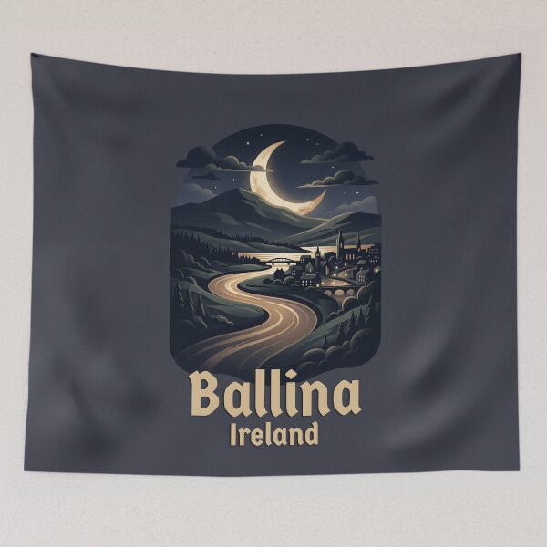 Item preview, Ballina Ireland Moonlit Valley Retro Landscape designed and sold by MythicCotton.