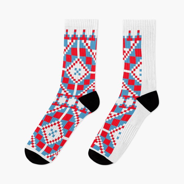 Item preview, Red and Blue Pixel Folk Pattern - Retro Geometric Embroidery Aesthetic designed and sold by KostekArtShop.