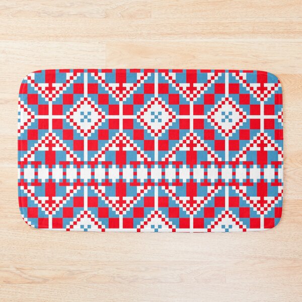 Item preview, Patrón folclórico de píxeles rojos y azules: estética de bordado geométrico retro. designed and sold by KostekArtShop.