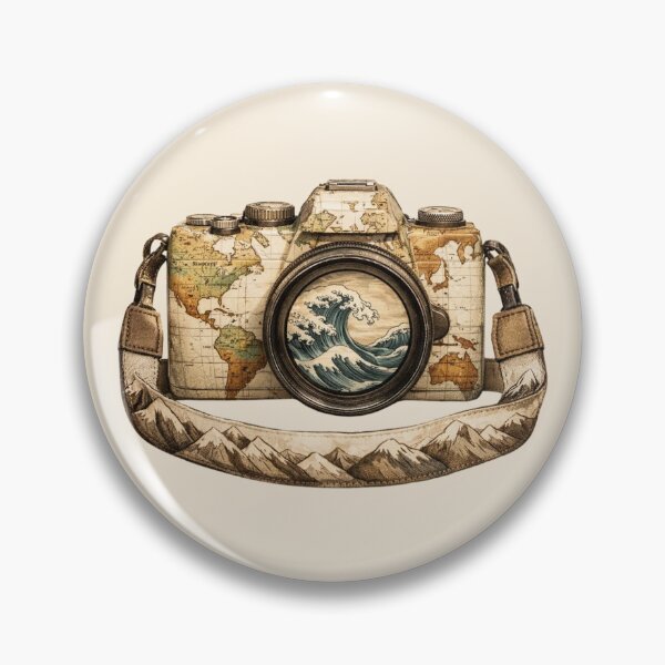 Item preview, Vintage Travel Camera World Map Great Wave Art Retro Camera Travel Design Souvenir designed and sold by Annika Shurafa.