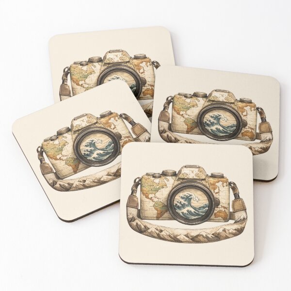 Item preview, Vintage Travel Camera World Map Great Wave Art Retro Camera Travel Design Souvenir designed and sold by Annika Shurafa.