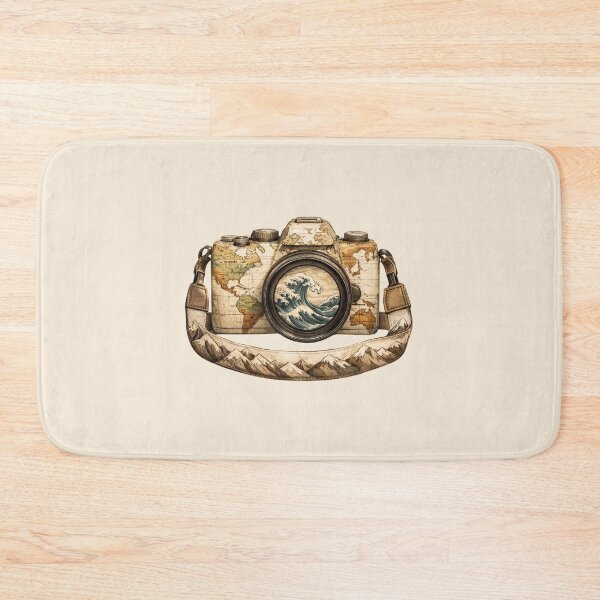Item preview, Vintage Travel Camera World Map Great Wave Art Retro Camera Travel Design Souvenir designed and sold by Annika Shurafa.