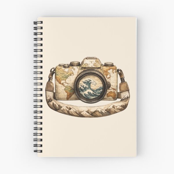 Item preview, Vintage Travel Camera World Map Great Wave Art Retro Camera Travel Design Souvenir designed and sold by Annika Shurafa.