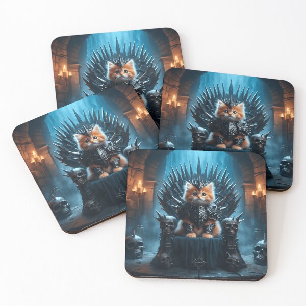 Item preview, Cute Kitten in Medieval Armor on Skull Throne Dark Fantasy designed and sold by breveindu.