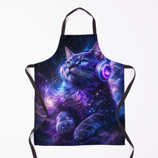 Item preview, Cosmic Galaxy Cat with Headphones Neon Purple Space Art designed and sold by ThePixelMind.