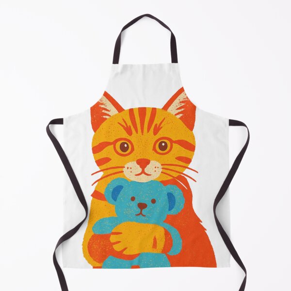 Artikelvorschau, Orangefarbene Tigerkatze umarmt blauen Teddybären – Retro-Kunstdruck entworfen und verkauft von RairyuuBell.