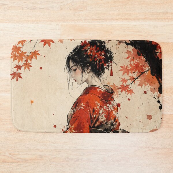 Item preview, Japanese Geisha in Autumn Leaves - Traditional Ink Wash and Watercolor Art designed and sold by montaodujour.