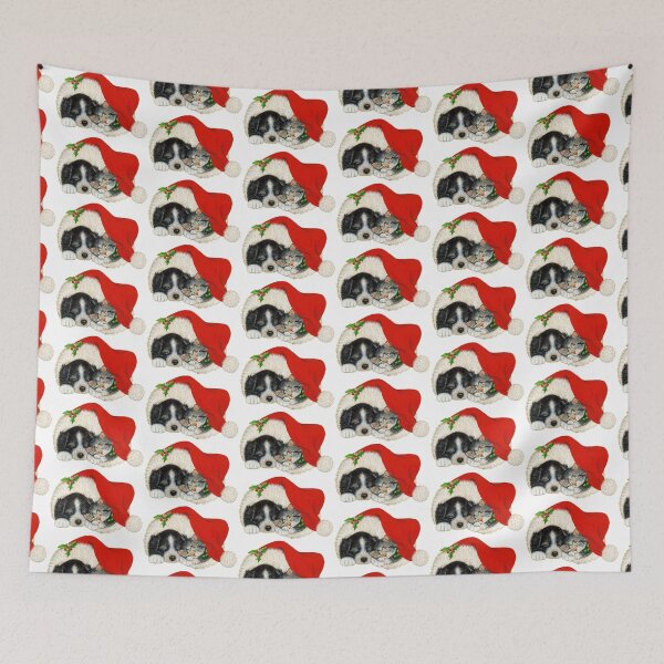 Item preview, Cute Puppy And Kitten Sleep In A Santa Hat designed and sold by MurphyMorganGifts.