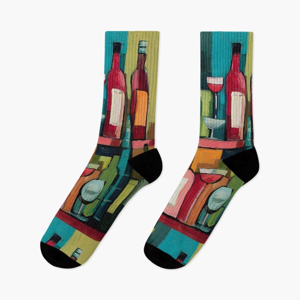 Item preview, Geometric Wine Lounge - Vibrant Bottles and Glasses in Bold Abstract Bar Composition of Rich Colors designed and sold by OlfactoART Studio.