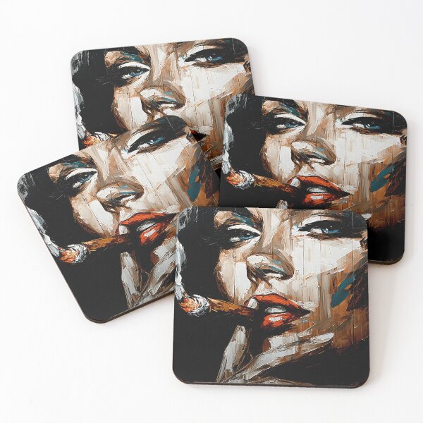 Item preview, Femme Fatale Red Lipstick and Cigar - Striking Portrait in Vibrant Brushstrokes designed and sold by OlfactoART Studio.