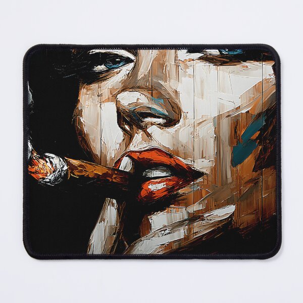 Item preview, Femme Fatale Red Lipstick and Cigar - Striking Portrait in Vibrant Brushstrokes designed and sold by OlfactoART Studio.