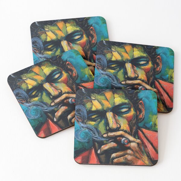 Item preview, Man Enjoying Cigar - Vibrant Smoke Swirls and Emotional Color Expression Portrait designed and sold by OlfactoART Studio.